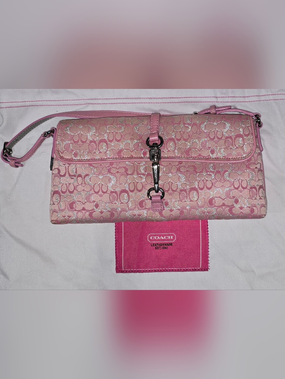 Coach Pink And Silver Optic Lurex HAMPTON Demi Y2K Clutch 2004